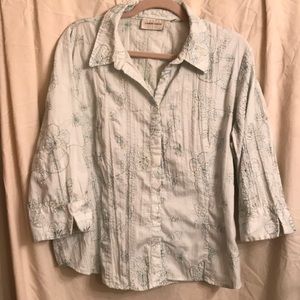 Blouse, button-down, mint green embroidered